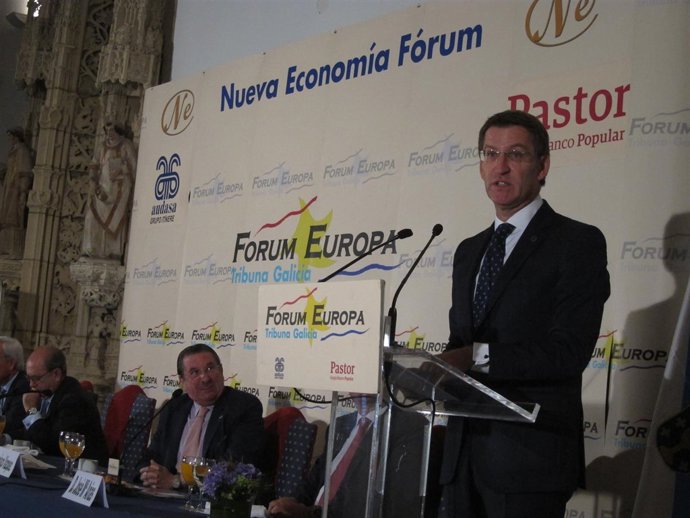 Feijóo en un desayuno informativo en Santiago