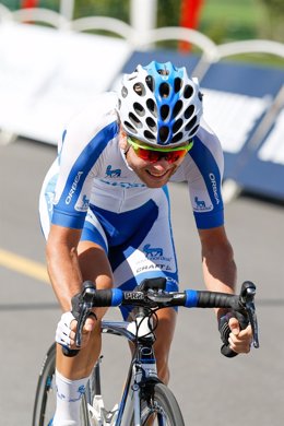 Un ciclista del equipo Novo Nordisk