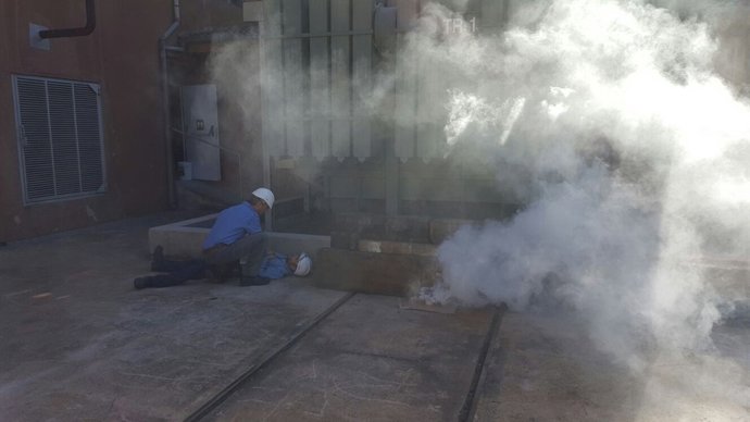 Simulacro de incendio en una central hidráulica de Endesa