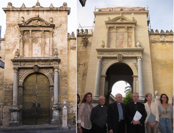 Antes y después de la restauración de la Puerta de Santa Catalina