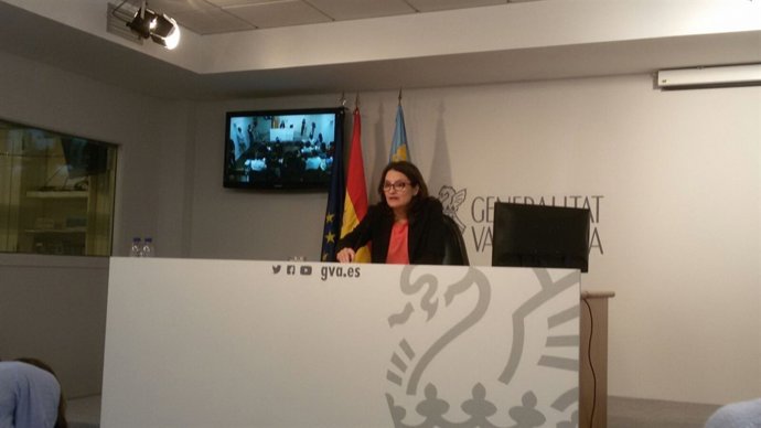 Mònica Oltra en la rueda de prensa tras el pleno del Consell
