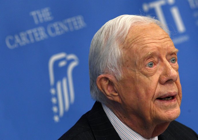 Former U.S. President Jimmy Carter attends a news conference in New York
