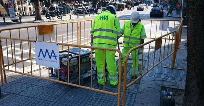 Obreros obras metro de Málaga Alameda Principal Atarazanas