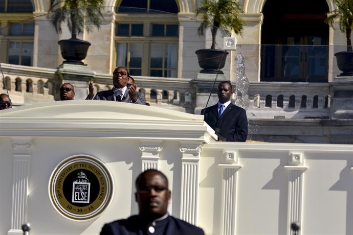 El líder de Nación del Islam Louis Farrakhan durante el 20 aniversario de la MMM