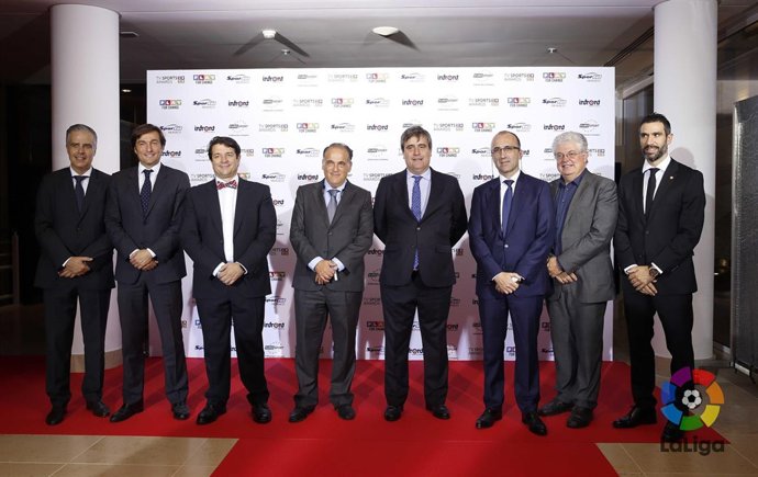 Javier Tebas y Miguel Cardenal en los TV Awards en Mónaco