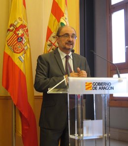 El presidente de Aragón, Javier Lambán, este martes en el edificio Pignatelli