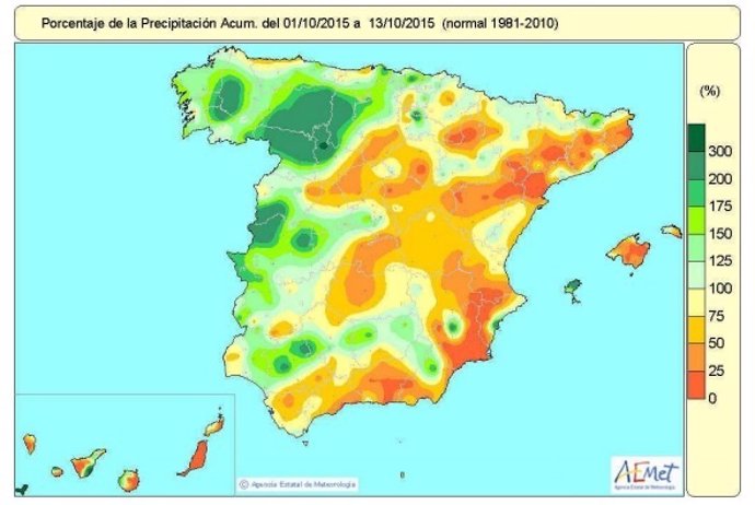 Distribución de las lluvias desde el 1 al 13 de octubre de 2015