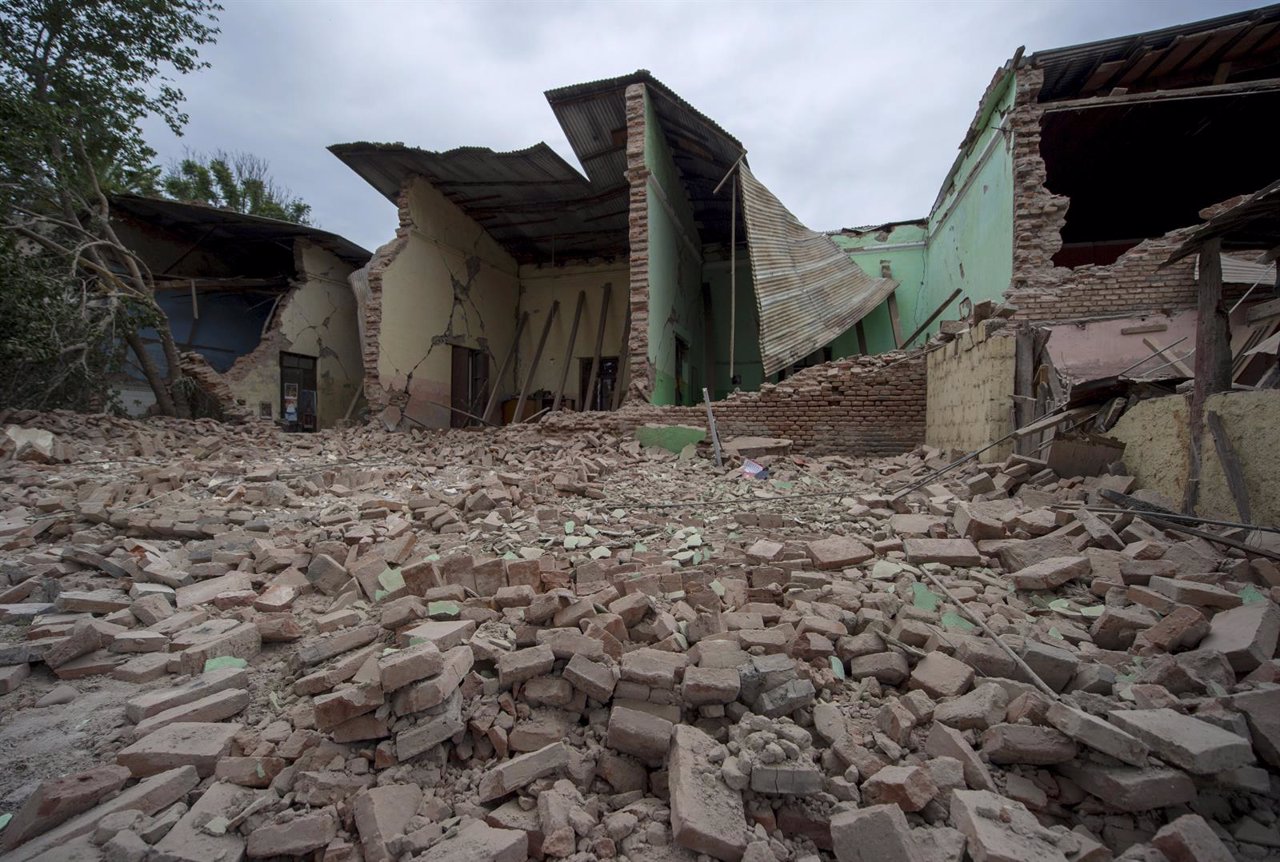 The debris from damaged buildings are pictured after an earthquake in El Galpon,