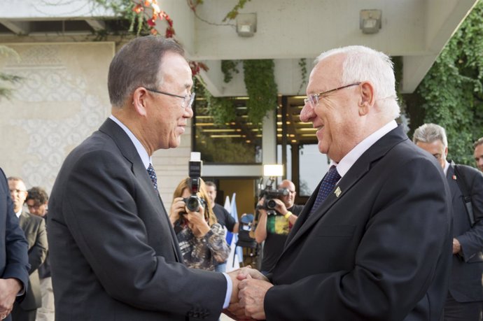 Ban Ki Moon y el presidente de Israel, Reuben Rivlin