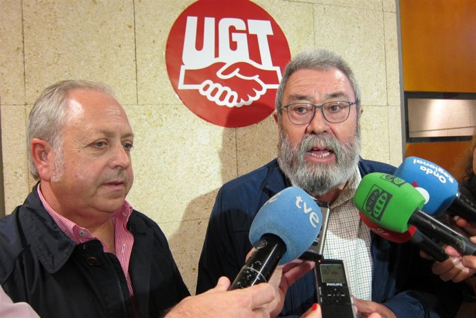 Cándido Méndez y Antonio Jiménez de UGT atienden a los medios en Murcia