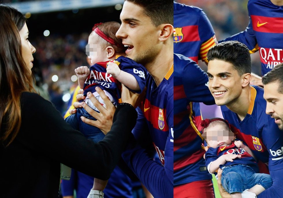 Marc Bartra y Melissa Jiménez presumen de su pequeña Culé
