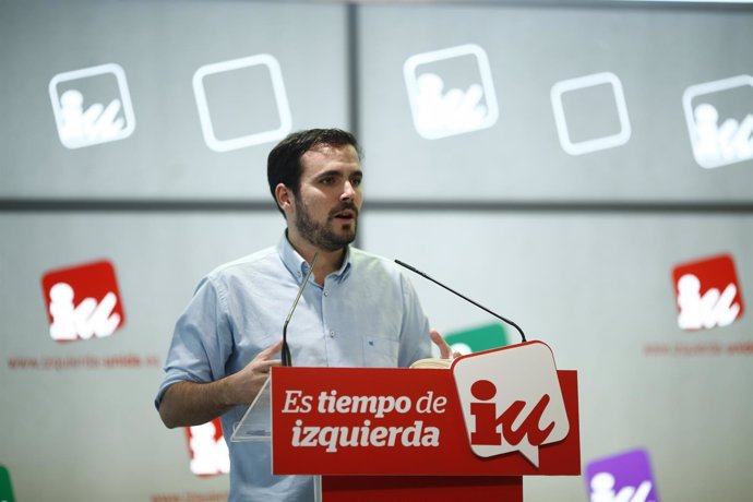 Alberto Garzón en una rueda de prensa en Madrid