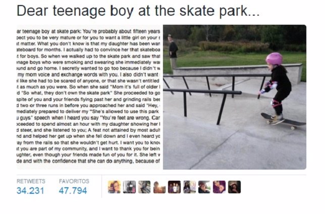 La carta de una madre a un adolescente de un skatepark va viral