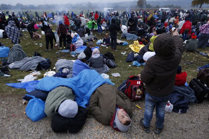 Refugiados en la frontera entre Croacia y Eslovenia