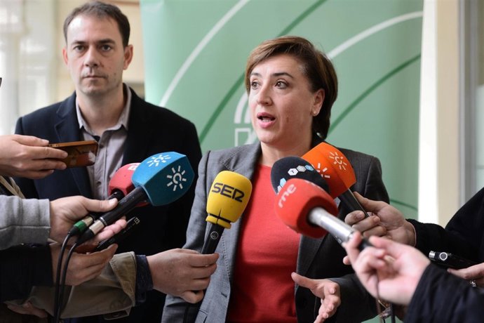 La delega de la Junta atendiendo a los medios tras la reunión.