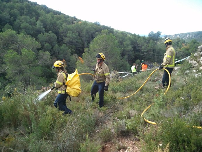 Simulacro de gran incendio forestal en Catalunya
