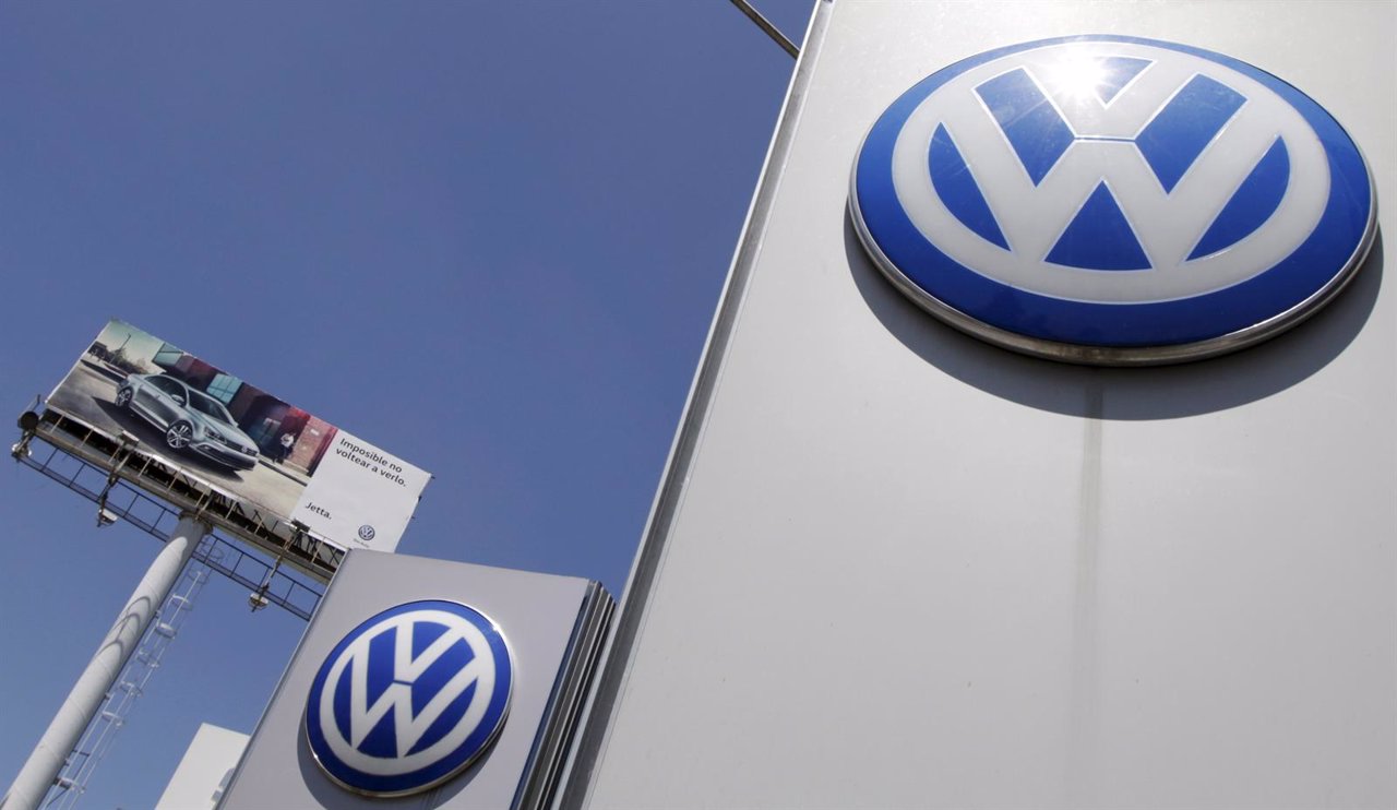 The logo of German carmaker Volkswagen is seen at the Volkswagen (VW) automobile