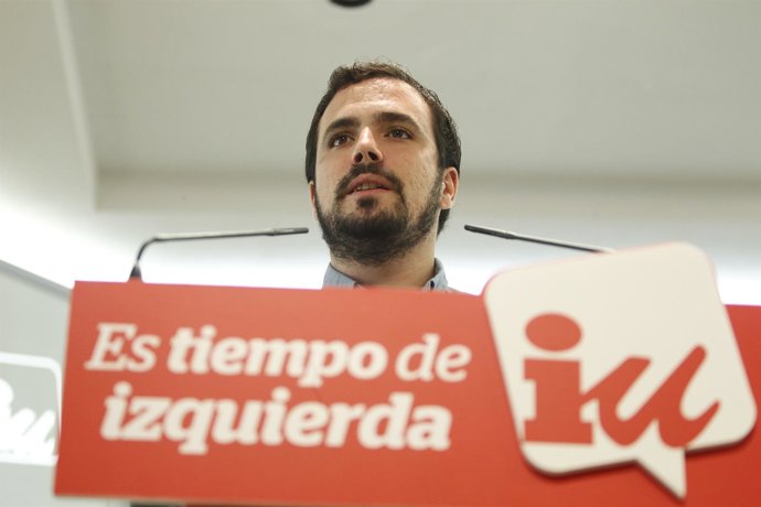 Alberto Garzón en una rueda de prensa en Madrid