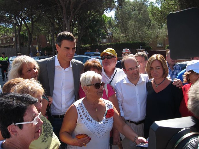 Pedro Sánchez (PSOE) Miquel Iceta, Carme Chacón (PSC): Festa de la Rosa 2015