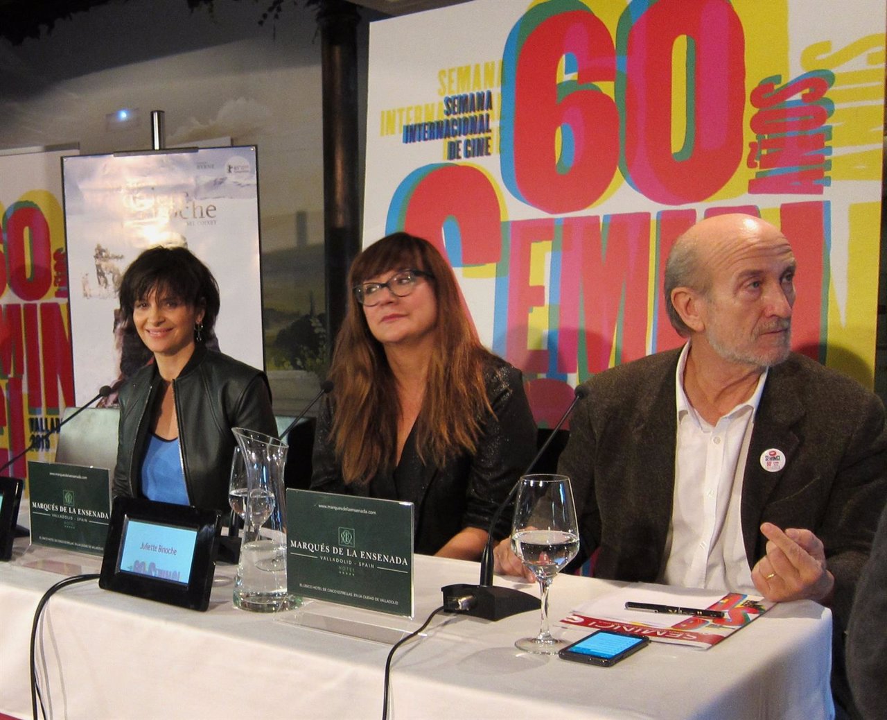 Julliette Binoche, Isabel Coixet y Javier Angulo en la presentación de la cinta
