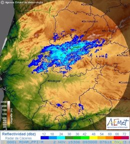 Radar lluvias en Extremadura últimas 12 horas