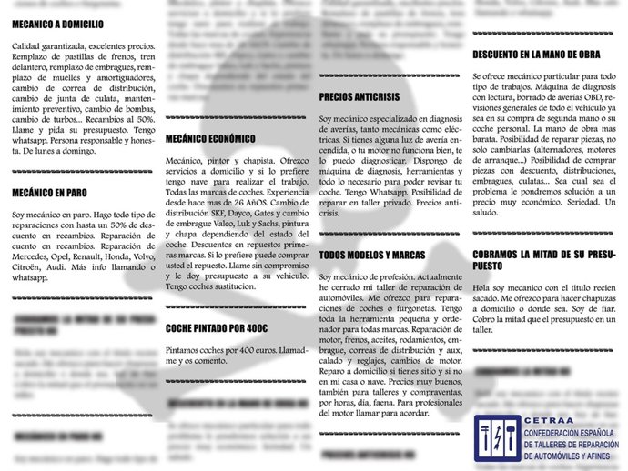 Anuncios ilegales de reparación de automóviles 