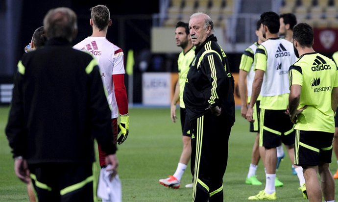 Vicente del Bosque, en una sesión de entrenamiento