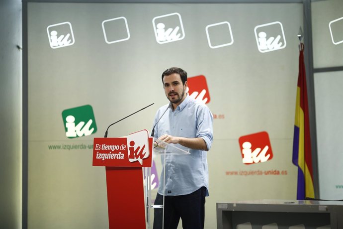 Alberto Garzón en una rueda de prensa en Madrid