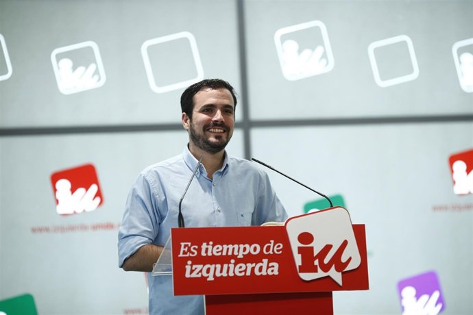 Alberto Garzón en una rueda de prensa en Madrid