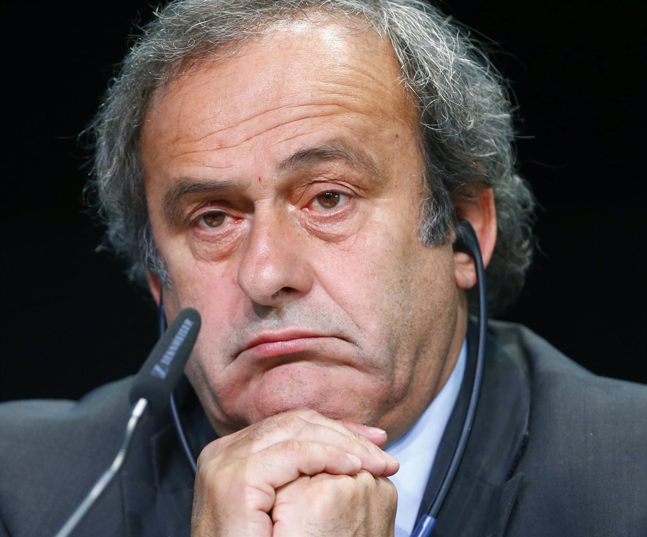 UEFA President Platini addresses a news conference after a UEFA meeting 