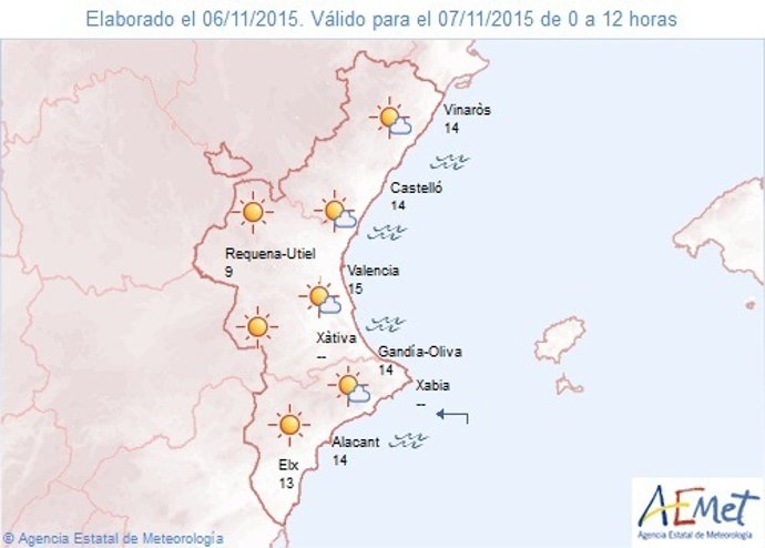 Predicción del tiempo para este sábado 7 de noviembre en la Comunitat