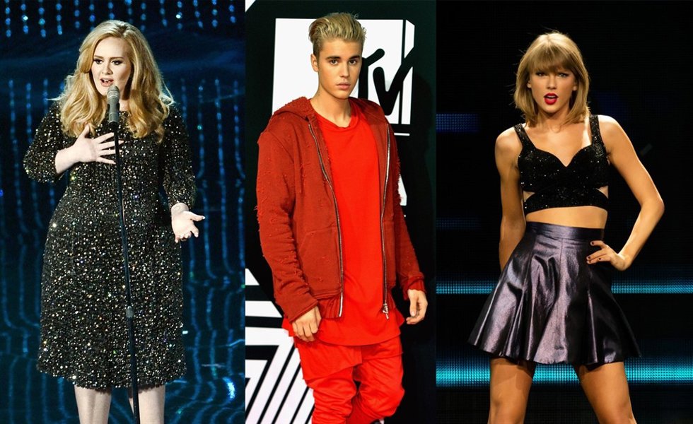 Adele, Justin Bieber y Taylor Swift