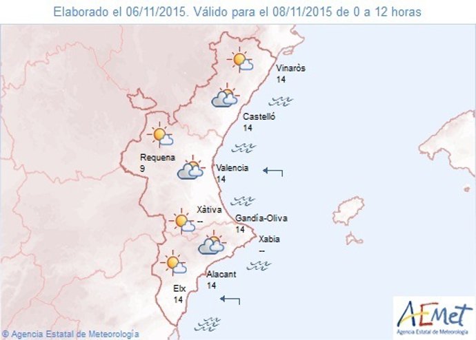Previsión del tiempo para este domingo 8 de noviembre en la Comunitat