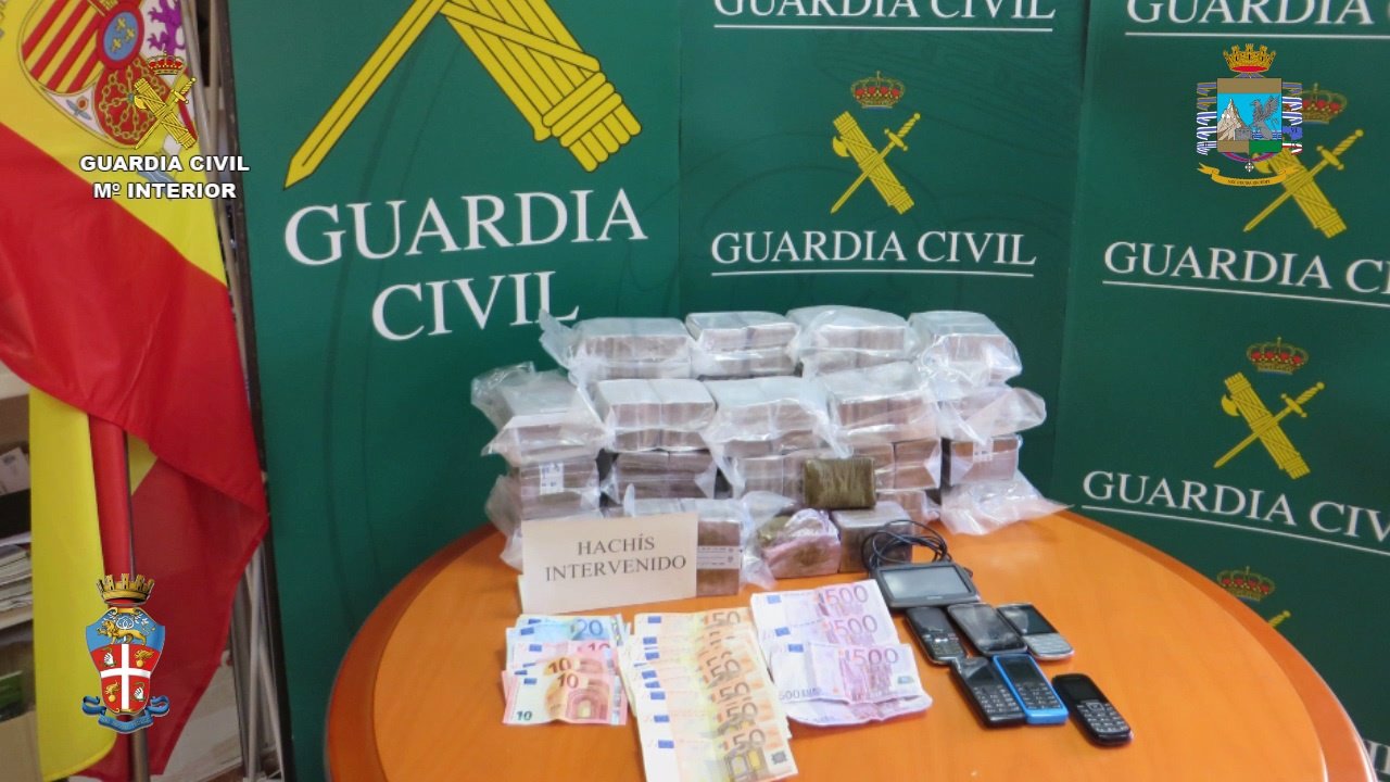 Droga y dinero intervenidos por la Guardia Civil a una organización criminal