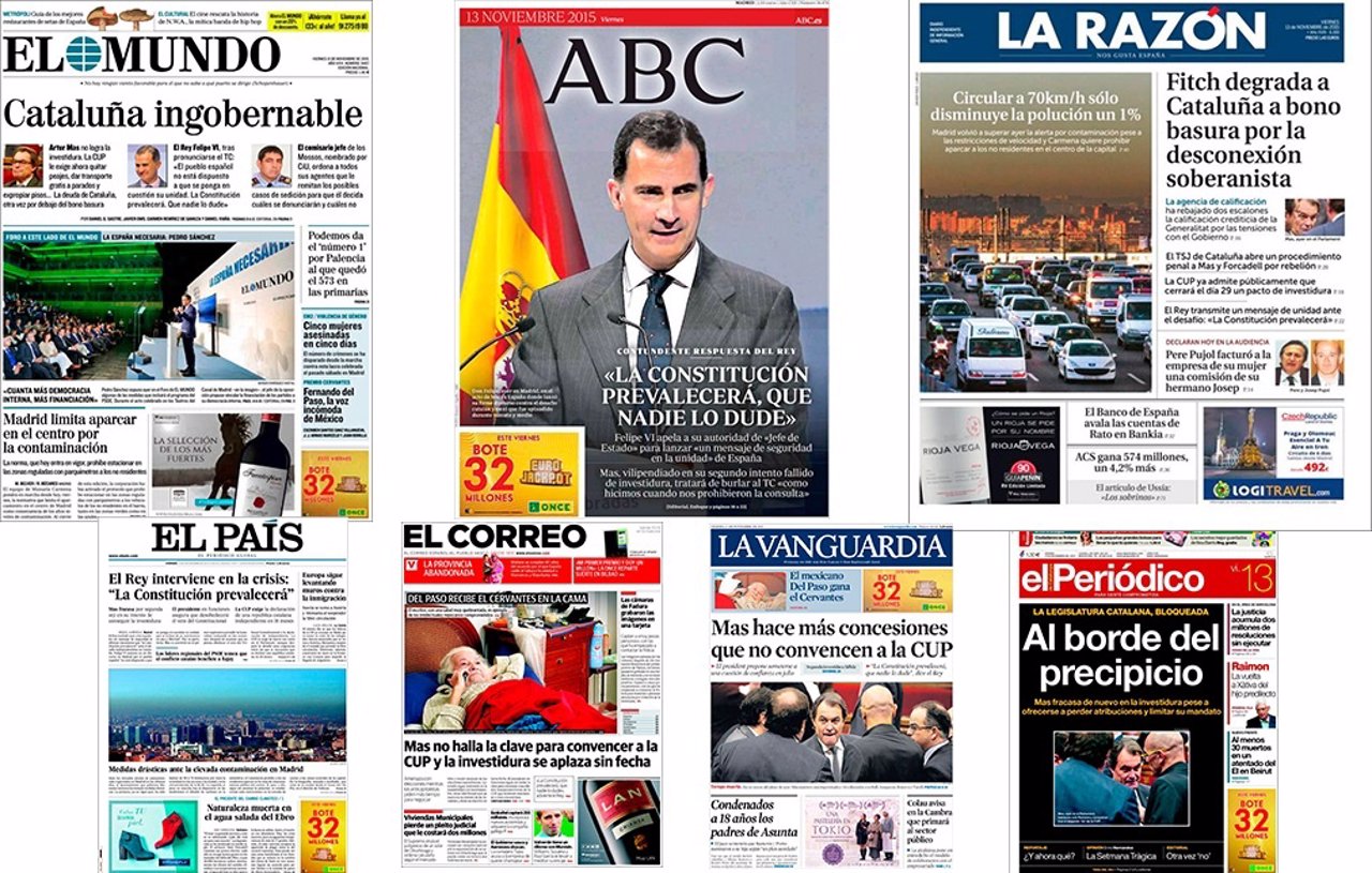 Portadas de los diarios del 13 de noviembre de 2015