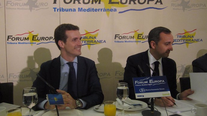 Pablo Casado en el desayuno de 'Forum Europa. Tribuna Mediterránea'
