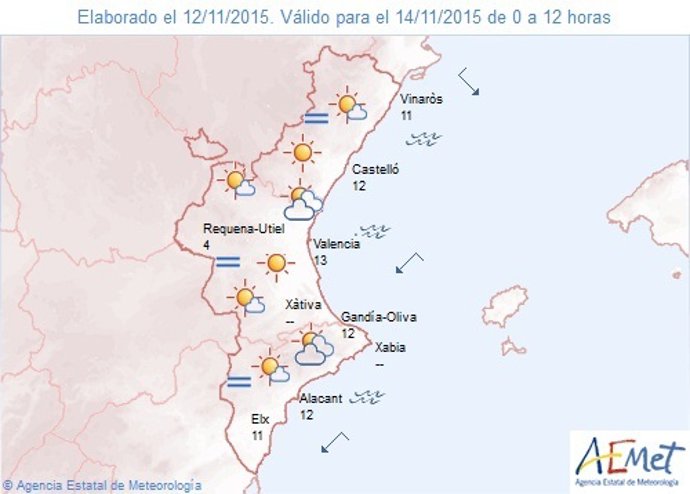 Previsión del tiempo para este sábado 14 de noviembre en la Comunitat