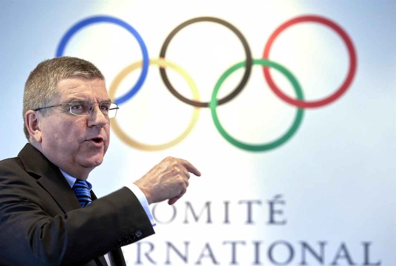 IOC President Bach gestures during an interview with Reuters in Lausanne