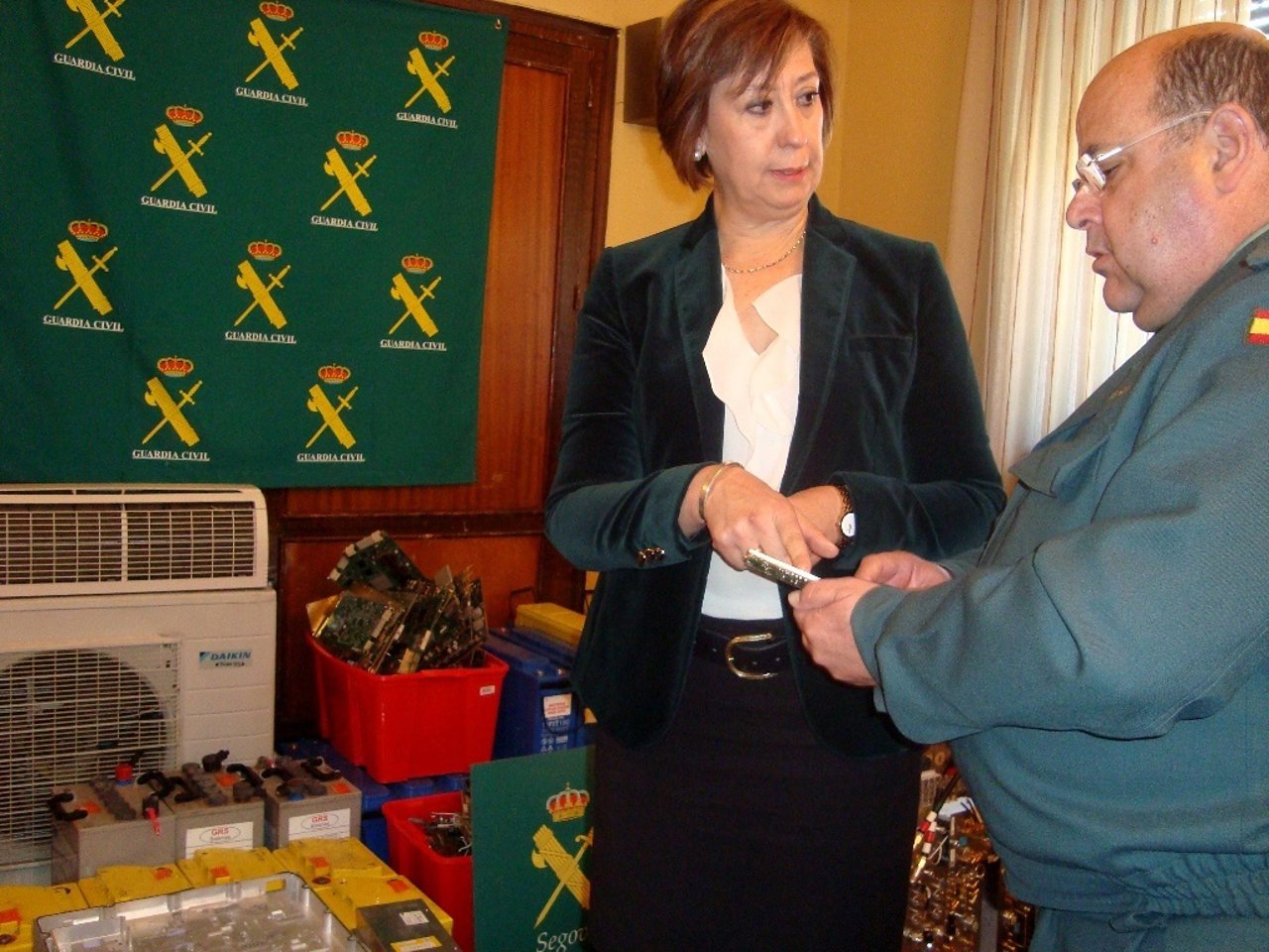 Sanz y Gil observan el material recuperado