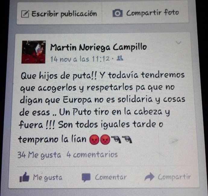Captura de pantalla del mensaje de Martín Noriega. 