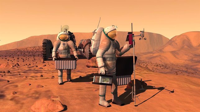 Recreación artística de humanos en Marte
