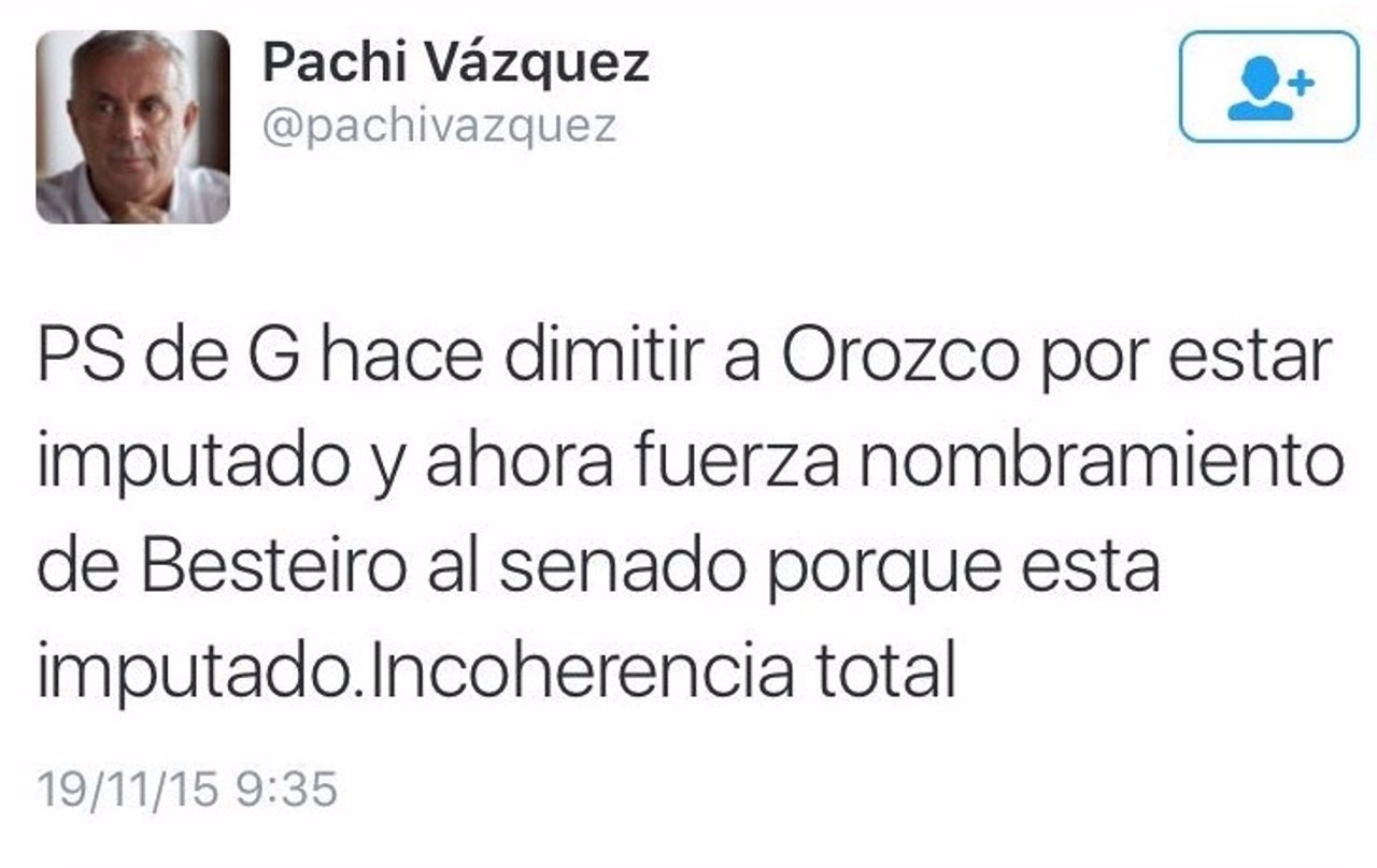 Captura de pantalla de la cuenta de Pachi Vázquez en Twitter