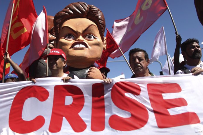 A figurine representing Brazil's President Rousseff is pictured during a protest