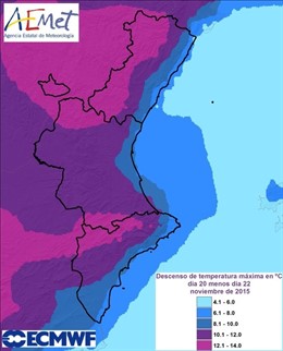 Descenso de temperaturas de hasta 11 grados en 48 horas