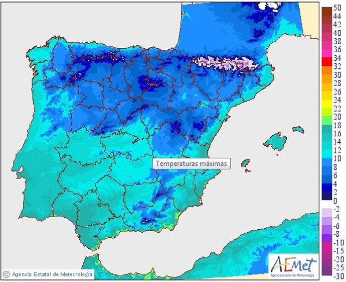 Mapa de temperaturas previstas para el domingo 22 de noviembre de 2015