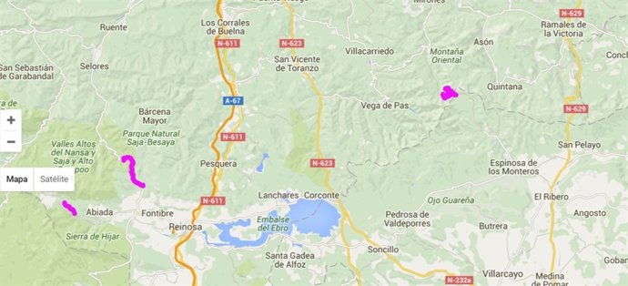 Los tramos de color rosa donde se necesita usar cadenas en Cantabria