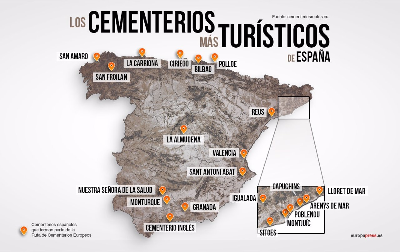 Mapa de cementerios en la Ruta Europea