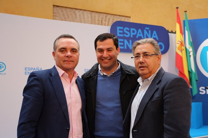 Juan Bueno, Juanma Moreno y Juan Ignacio Zoido, este domingo en Carmona