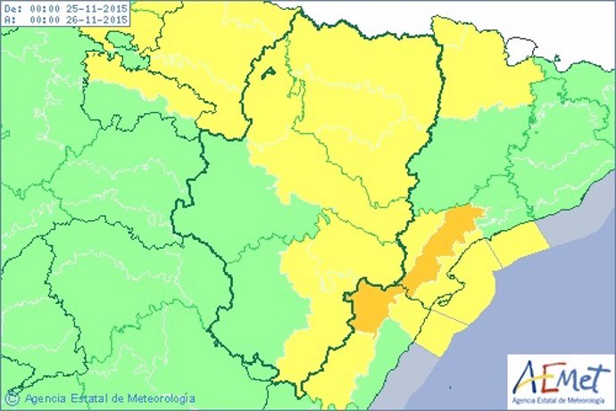 Aviso amarillo por lluvia y viento en Aragón para este miércoles