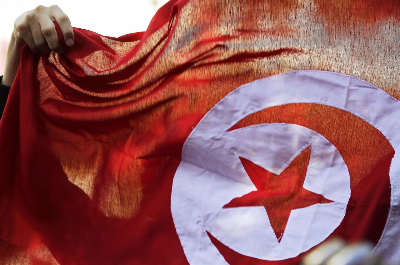 Bandera de Túnez durante una protesta